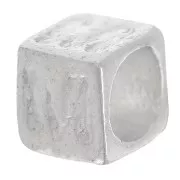 Perla cubo alfabeto 5x4 mm con foro grande - M - Argento 925 x1