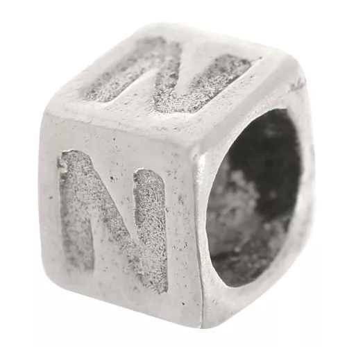 Perla cubo alfabeto 5x4 mm con foro grande - N - Argento 925 x1