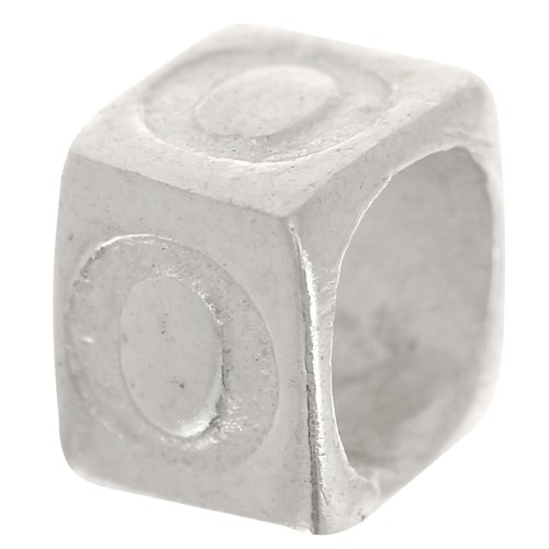 Perla cubo alfabeto 5x4 mm con foro grande - O - Argento 925 x1