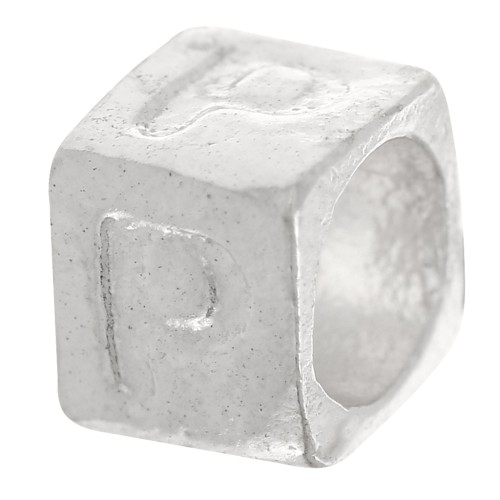 Perla cubo alfabeto 5x4 mm con foro grande - P - Argento 925 x1