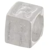 Perla cubo alfabeto 5x4 mm con foro grande - R - Argento 925 x1