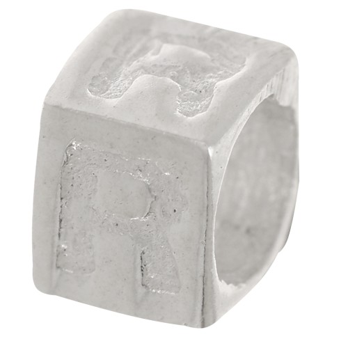 Perla cubo alfabeto 5x4 mm con foro grande - R - Argento 925 x1