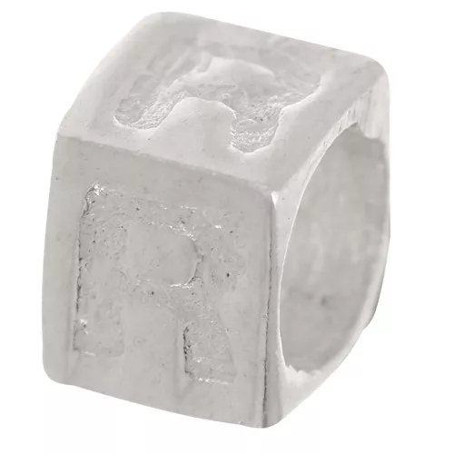 Perla cubo alfabeto 5x4 mm con foro grande - R - Argento 925 x1