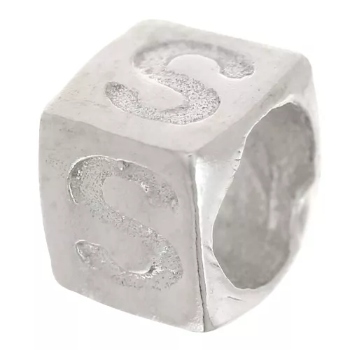 Perla cubo alfabeto 5x4 mm con foro grande - S - Argento 925 x1