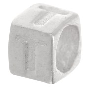 Perla cubo alfabeto 5x4 mm con foro grande - T - Argento 925 x1|raw }}