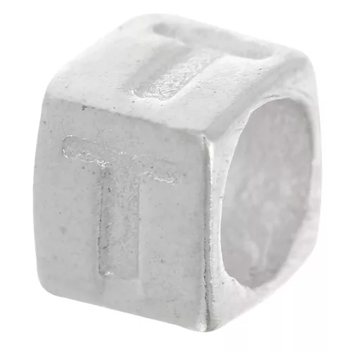 Perla cubo alfabeto 5x4 mm con foro grande - T - Argento 925 x1