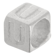 Perla cubo alfabeto 5x4 mm con foro grande - U - Argento 925 x1|raw }}