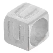 Perla cubo alfabeto 5x4 mm con foro grande - U - Argento 925 x1