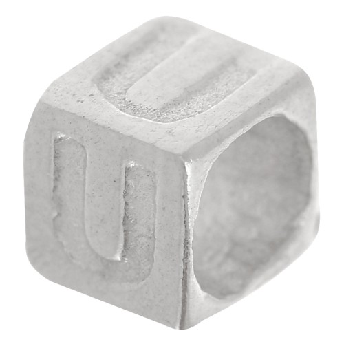Perla cubo alfabeto 5x4 mm con foro grande - U - Argento 925 x1