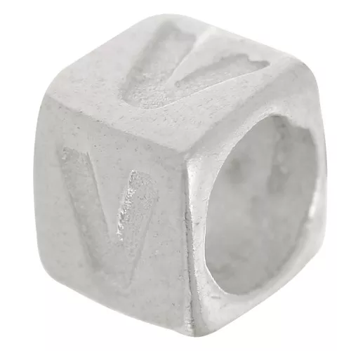 Perla cubo alfabeto 5x4 mm con foro grande - V - Argento 925 x1