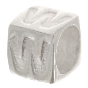 Perla cubo alfabeto 5x4 mm con foro grande - W - Argento 925 x1