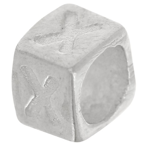 Perla cubo alfabeto 5x4 mm con foro grande - X - Argento 925 x1
