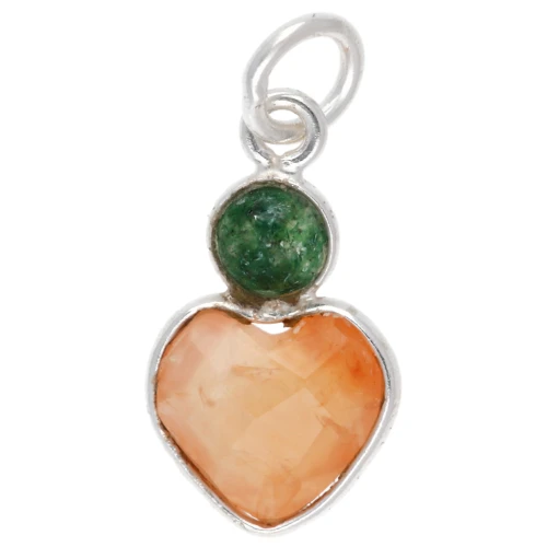 Pendente a cuore in corniola 9x9 mm con cabochon in avventurina 4 mm - Argento 925 x1