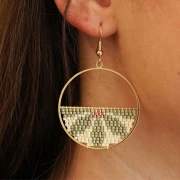 Pendente a forma di cerchio con barra orizzontale - anello di tessitura - 38 mm - Dorato x1