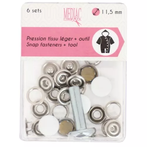 Perni a pressione da 11,5 mm e strumento di montaggio - Bianco x6