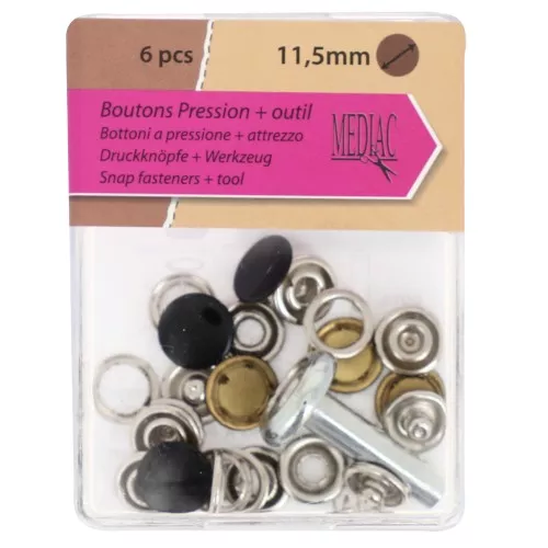 Perni a pressione da 11,5 mm e strumento di montaggio - Nero x6