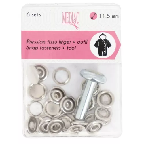 Perni a pressione da 11,5 mm e strumento di montaggio - Argento x6
