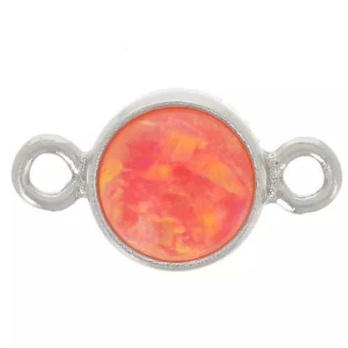 Distanziatore rotondo da 4,6 mm con cabochon di opale rossa - Argento 925 x1