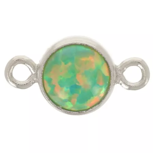 Distanziatore rotondo da 4,6 mm con cabochon di opale verde - Argento 925 x1