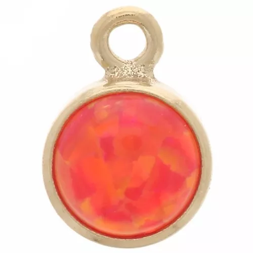 Ciondolo rotondo 4,6 mm cabochon imitazione Opale Rosso Gold filled x1