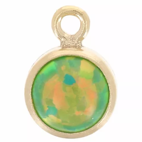 Ciondolo rotondo 4,6 mm cabochon imitazione Opale verde Gold filled x1