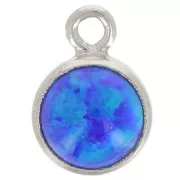 Ciondolo rotondo da 4,6 mm con imitazione cabochon di opale blu reale - Argento 925 x1