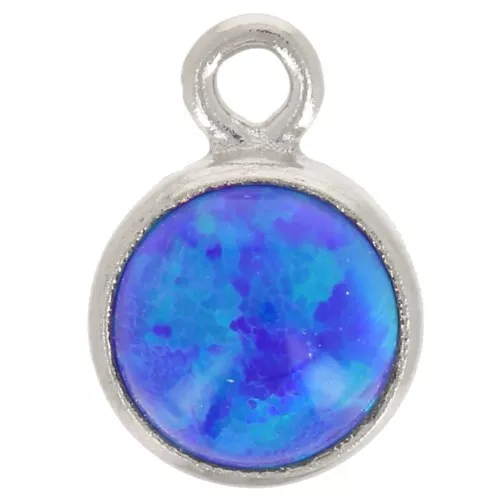 Ciondolo rotondo da 4,6 mm con imitazione cabochon di opale blu reale - Argento 925 x1