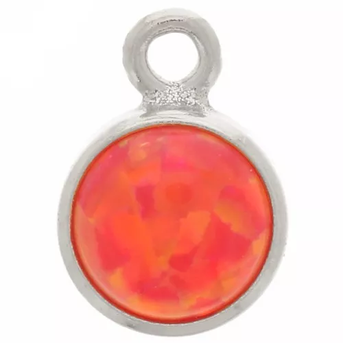 Ciondolo rotondo da 4,6 mm con imitazione dell'opale rosso cabochon - Argento 925 x1