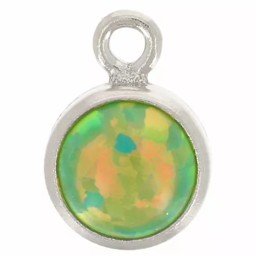 Ciondolo rotondo da 4,6 mm con imitazione dell'opale verde cabochon - Argento 925 x1