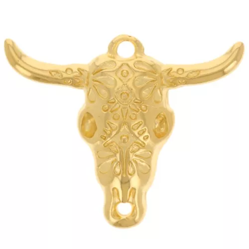 Pendente a forma di testa di toro - teschio etnico di bufalo 32x38 mm - Dorato con oro fino x1