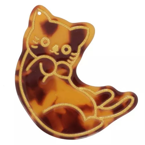 Pendente gatto in acetato 52x47 mm - Tartaruga marrone - Nero - Dorato x1