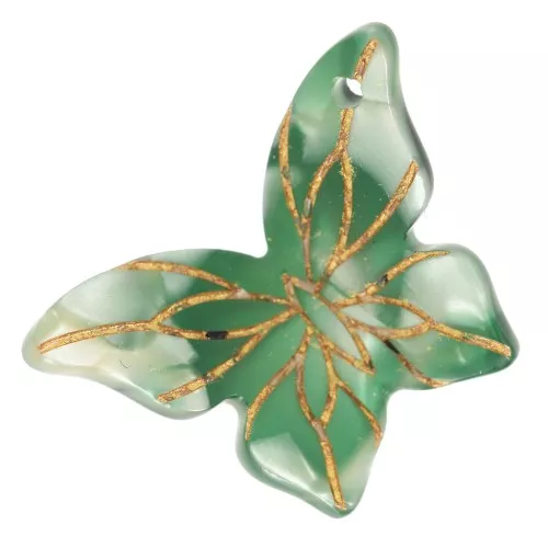 Pendente a farfalla 20x27 mm in acetato - Verde marmorizzato - Bianco perlato x1