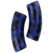 Perline tubolari curve 35x11 mm in acrilico opaco - Stampa leopardo - Blu - Nero x4