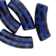 Perline tubolari curve 35x11 mm in acrilico opaco - Stampa leopardo - Blu - Nero x4