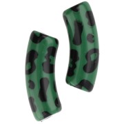 Perline tubolari curve 35x11 mm in acrilico opaco - Stampa leopardo - Verde - Nero x4