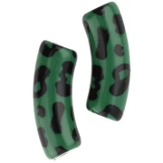 Perline tubolari curve 35x11 mm in acrilico opaco - Stampa leopardo - Verde - Nero x4