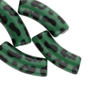Perline tubolari curve 35x11 mm in acrilico opaco - Stampa leopardo - Verde - Nero x4