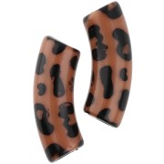 Perline tubolari curve 35x11 mm in acrilico opaco - Stampa leopardo - Marrone - Nero x4