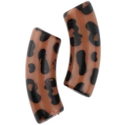 Perline tubolari curve 35x11 mm in acrilico opaco - Stampa leopardo - Marrone - Nero x4