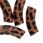 Perline tubolari curve 35x11 mm in acrilico opaco - Stampa leopardo - Marrone - Nero x4