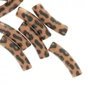 Perline tubolari curve 19x5 mm in acrilico opaco - motivo leopardato - Marrone - Nero x4
