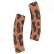 Perline tubolari curve 19x5 mm in acrilico opaco - motivo leopardato - Marrone - Nero x4