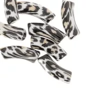 Perline tubolari curve 35x11 mm in acrilico opaco - Stampa leopardo - Nero - Beige x4