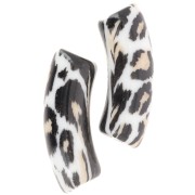 Perline tubolari curve 35x11 mm in acrilico opaco - Stampa leopardo - Nero - Beige x4