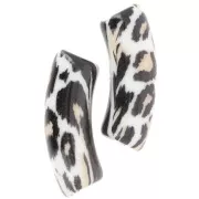 Perline tubolari curve 35x11 mm in acrilico opaco - Stampa leopardo - Nero - Beige x4