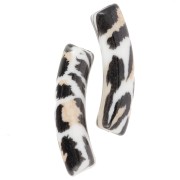 Perline tubolari curve 32x8 mm in acrilico opaco - motivo leopardato - Nero - Beige x4