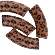 Perline tubolari curve 35x11 mm in acrilico opaco - motivo Ghepardo - Marrone - Nero x4