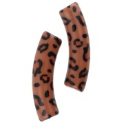 Perline tubolari curve 32x8mm in acrilico opaco - motivo Ghepardo - Marrone - Nero x4