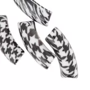 Perline tubolari curve 35x11 mm in acrilico - motivo pied-de-poule - Nero - Bianco x4
