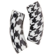 Perline tubolari curve 35x11 mm in acrilico - motivo pied-de-poule - Nero - Bianco x4